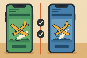 Illustration of two generic betting app phones, one green and one blue, side by side with comparison checkmarks between them